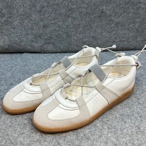 Steve Madden Womens White Leather Suede Lace Up Ballet Flats Sneakers Shoes Sz 8